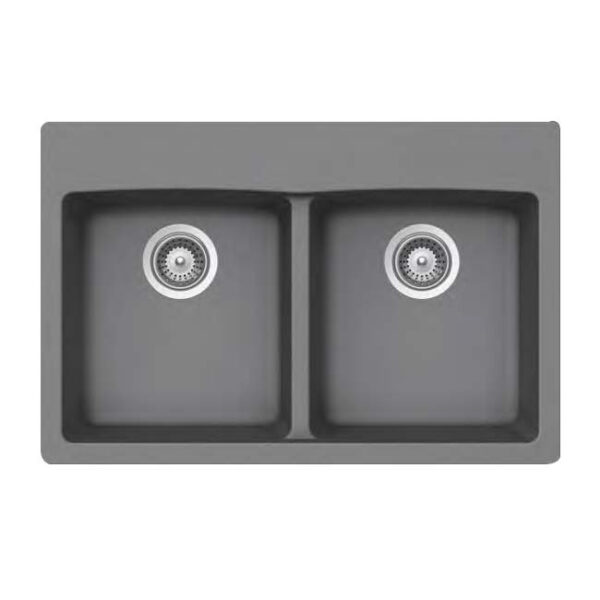 Slate Grey Virtuo Granite Double Topmount Equal Bowl Kitchen Sink - 31" x 20 1/2" x 9" x 9"