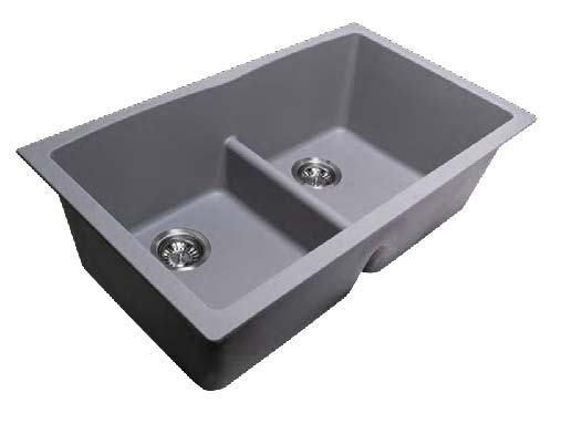 Pearl Black Virtuo Granite Double Bowl Low Divide Undermount Equal Bowl Kitchen Sink - 33" x 18 1/2" x 9 1/2" x 9 1/2"