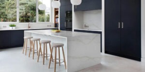 Quartz waterfall countertop